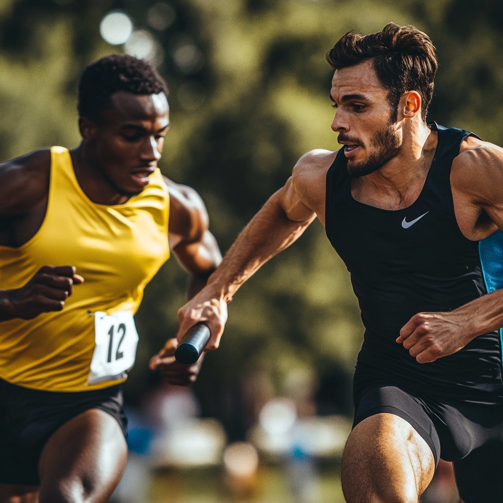 a relay runner handing off the baton to their teammate